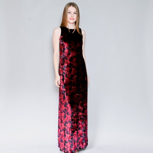 VERSUS VERSACE Vintage  90s Floral Velvet Maxi Dress Sz 42 - Picture 6 of 6